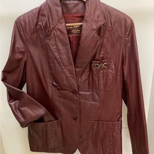 Vintage Etienne Aigner oxblood/burgundy leather blazer.